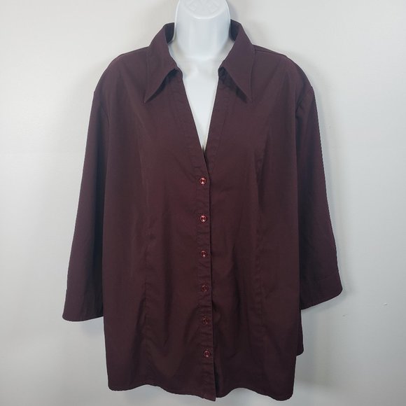 Apostrophe Button Shirt Women’s 18W Plus Burgundy ¾ Sleeves Stretch Top /A163 - Picture 1 of 5